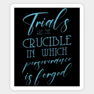 Trials are the crucible in which perseverance is forged Sticker
